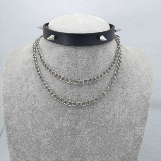 Dört Dikenli Zincir Detaylı Gotik Choker