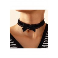 Siyah Şeritli Dantelli Zilli Choker Tasma Kolye