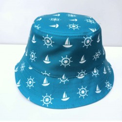 Gemi Dümeni ve Yelken Desenli Bucket Şapka