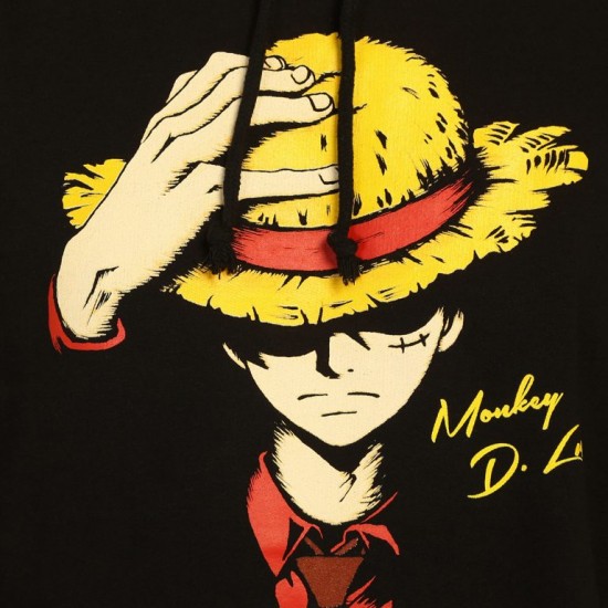 One Piece Monkey D. Luffy Siyah Kapşonlu Sweatshirt