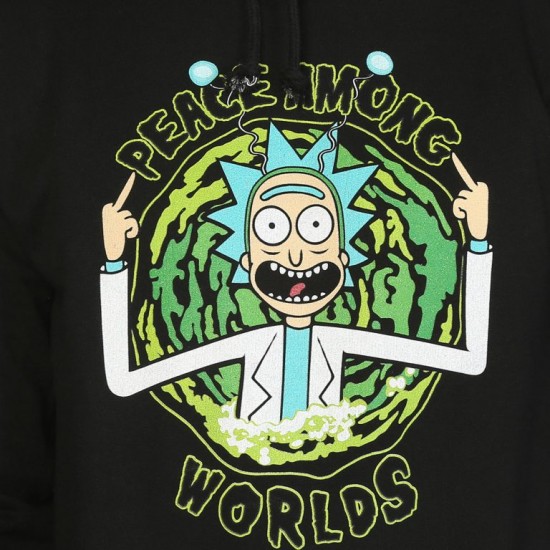 Rick And Morty Peace Among Worlds Siyah Kapşonlu Sweatshirt