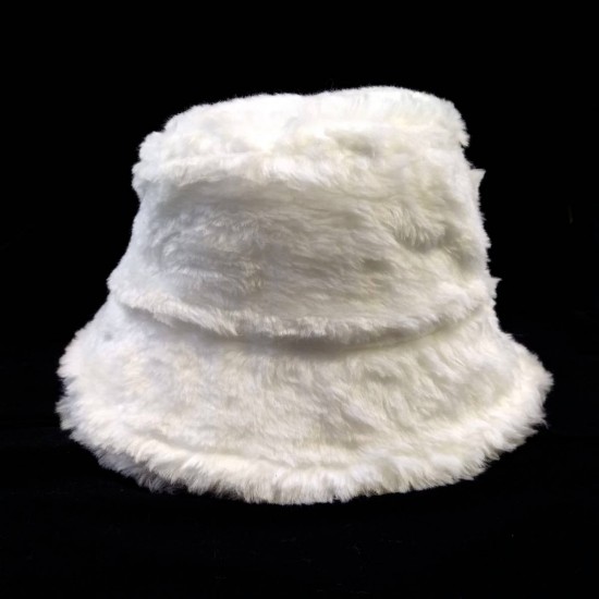 Beyaz Peluş Balıkçı Bucket Şapka