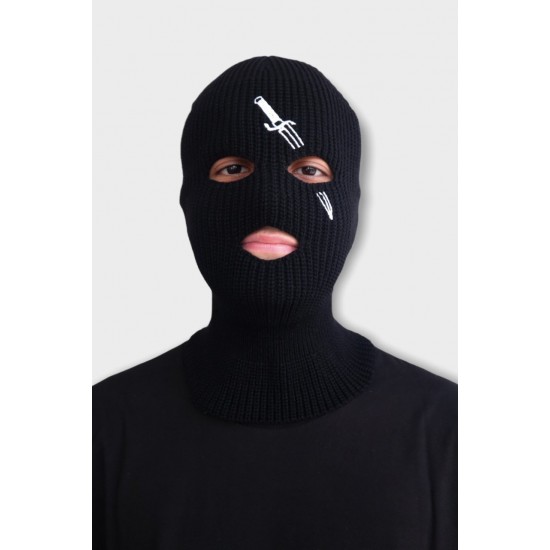 Siyah Kar Maskesi Bıçak Desenli  Siyah Kar Maskesi Bıçak Desenli