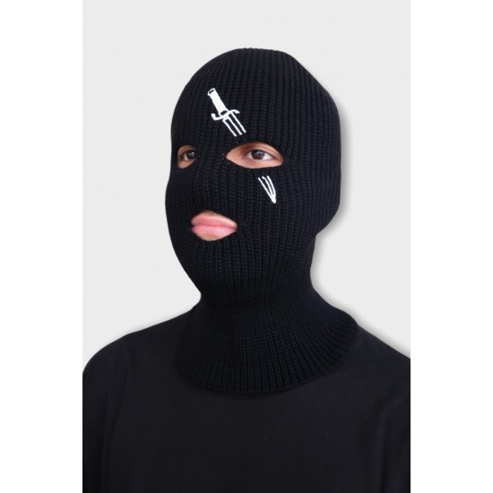 Siyah Kar Maskesi Bıçak Desenli  Siyah Kar Maskesi Bıçak Desenli