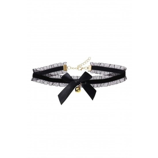 Siyah Şeritli Dantelli Zilli Choker Tasma Kolye Siyah Şeritli Dantelli Zilli Choker Tasma Kolye