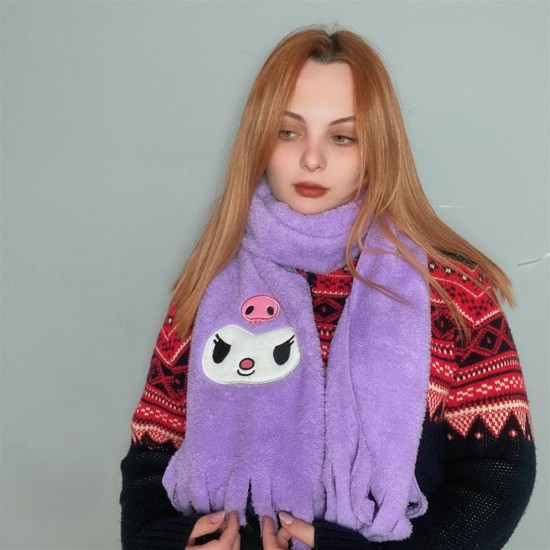 Kuromi Kawaii Mor Peluş Atkı Kuromi Kawaii Mor Peluş Atkı