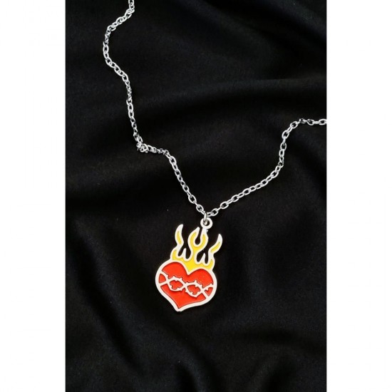 Gothic Fire Red Heart Burgulu Zincirli Kolye