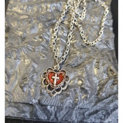 Gothic Cross Red Heart Kolye