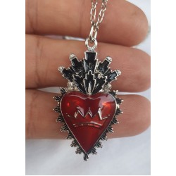 KIRMIZI MİNELİ HEART CROWN KOLYE