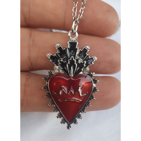 KIRMIZI MİNELİ HEART CROWN KOLYE