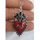 KIRMIZI MİNELİ HEART CROWN KOLYE