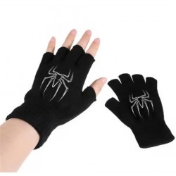 Metal Spider Baskılı Unisex Siyah Kesik Çift Eldiven