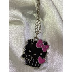 DÜKKAN DESİGN Hello Kitty Siyah Mineli Pembe Kurdele Detaylı Kolye
