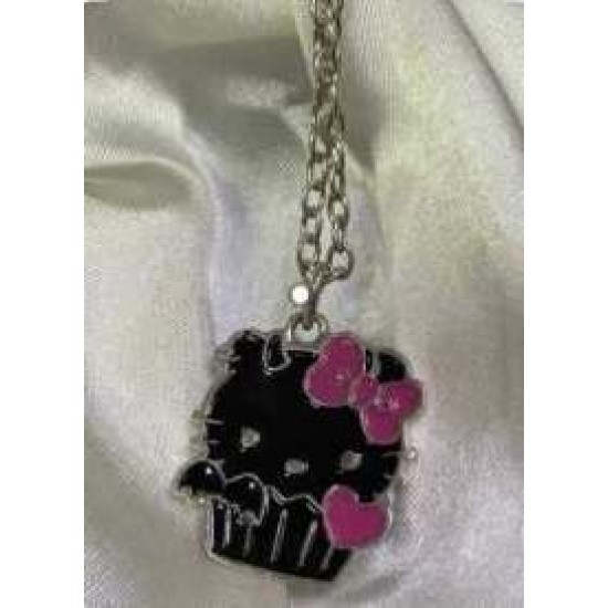 DÜKKAN DESİGN Hello Kitty Siyah Mineli Pembe Kurdele Detaylı Kolye