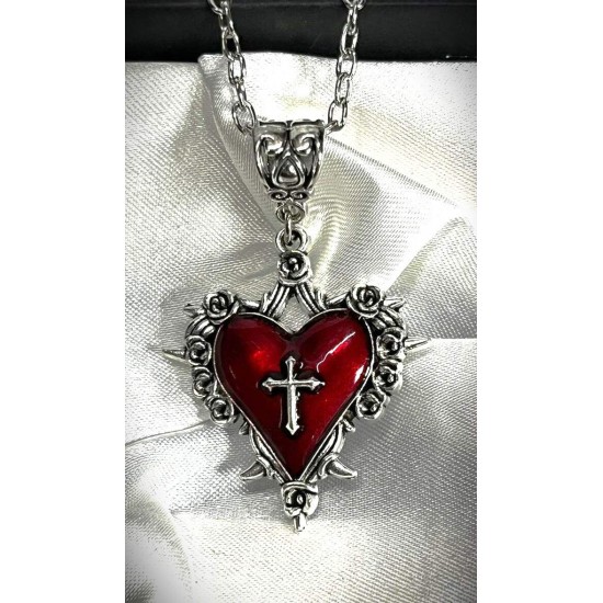 DÜKKAN DESİGN HAÇLI GOTİK KIRMIZI KALP KOLYE