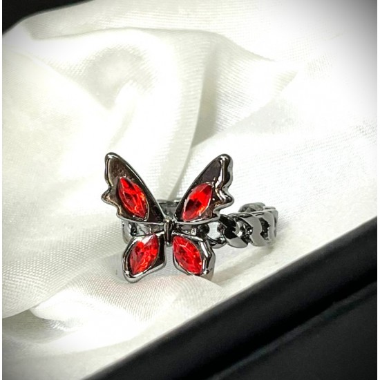 DÜKKAN DESİGN KIRMIZI TAŞLI KELEBEK YÜZÜK