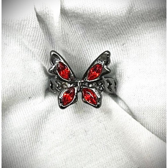 DÜKKAN DESİGN KIRMIZI TAŞLI KELEBEK YÜZÜK