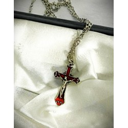DÜKKAN DESİGN KIRMIZI MİNELİ KATOLİK HAÇ KOLYE