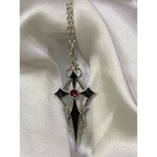 Gotik Vampir Sivri Haç Kolye gümüş-siyah