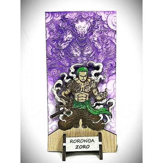 DÜKKAN DESİGN LAZER KAZIMA EL BOYAMA ONE PİECE RORONOA ZORO AHŞAP BİBLO