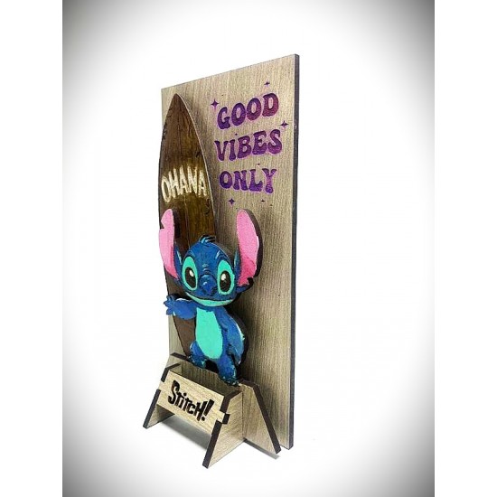 DÜKKAN DESİGN LAZER KAZIMA EL BOYAMA STITCH AHŞAP BİBLO