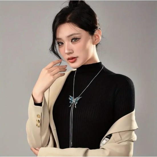 DÜKKAN DESİGN TİTANYUM AYARLANABİLİR KUBİK ZİRKON KELEBEK KOLYE