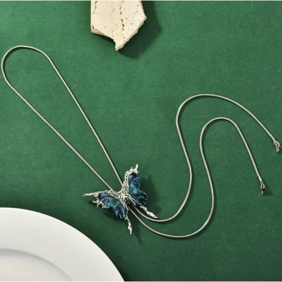 DÜKKAN DESİGN TİTANYUM AYARLANABİLİR KUBİK ZİRKON KELEBEK KOLYE