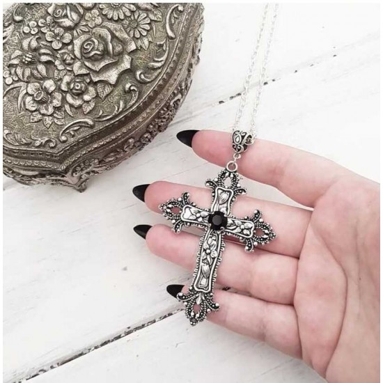 DÜKKAN DESİGN SİYAH RÖNESANS HAÇ KOLYE