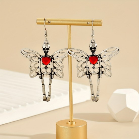 DÜKKAN DESİGN RED HEART BUTTERFLY SKELETON KÜPE