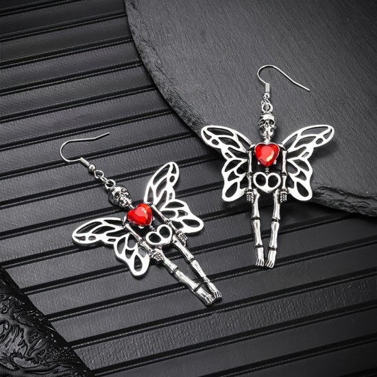 DÜKKAN DESİGN RED HEART BUTTERFLY SKELETON KÜPE