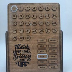 DÜKKAN DESİGN AHŞAP THANK OU FOR BEİNG in MY LİFE  SONSUZ TAKVİM