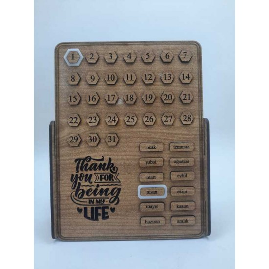 DÜKKAN DESİGN AHŞAP THANK OU FOR BEİNG in MY LİFE  SONSUZ TAKVİM