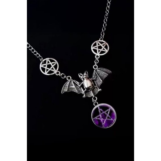DÜKKAN DESİGN PENTAGRAM GOTİK YARASA KOLYE