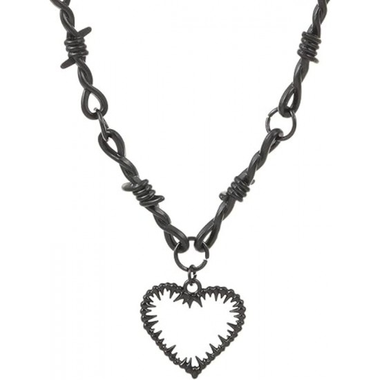 DÜKKAN DESİGN DİKENLİ KALP VE ZİNCİR GOTİK KOLYE