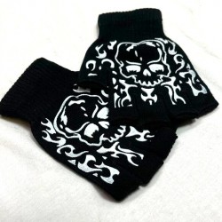 DÜKKAN DESİGN FİRE SKULL KESİK PUNK ELDİVEN