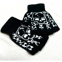 DÜKKAN DESİGN FİRE SKULL KESİK PUNK ELDİVEN