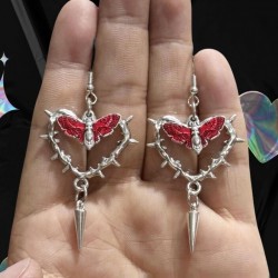 DÜKKAN DESİGN DİKENLİ KALP KIRMIZI KELEBEK KÜPE