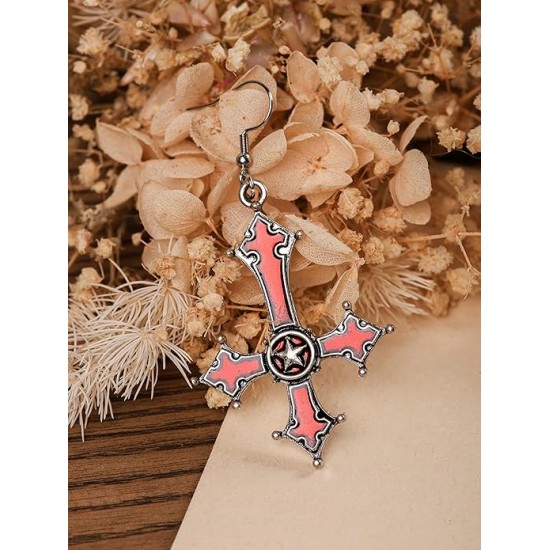 DÜKKAN DESİGN KIRMIZI LUCİFER TERS HAÇ KÜPE