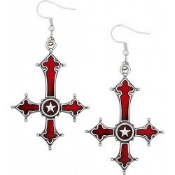 DÜKKAN DESİGN KIRMIZI LUCİFER TERS HAÇ KÜPE