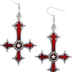 DÜKKAN DESİGN KIRMIZI LUCİFER TERS HAÇ KÜPE