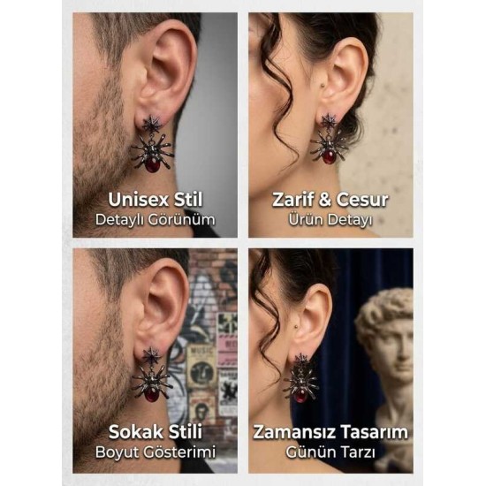 DÜKKAN DESİGN TAŞLI GOTİK ÖRÜMCEK KÜPE