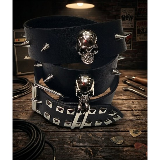 DÜKKAN DESİGN SKULL PUNK SUNİ DERİ KEMER