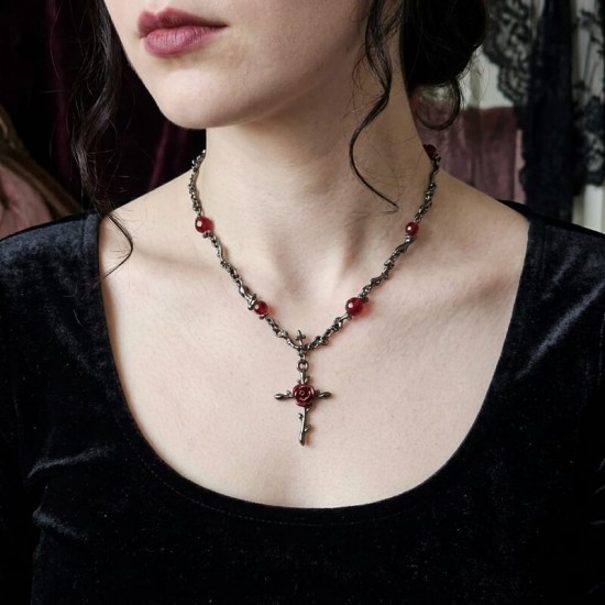 DÜKKAN DESİGN LOVE AND DEEP SPİCE ROSE CROSS KOLYE