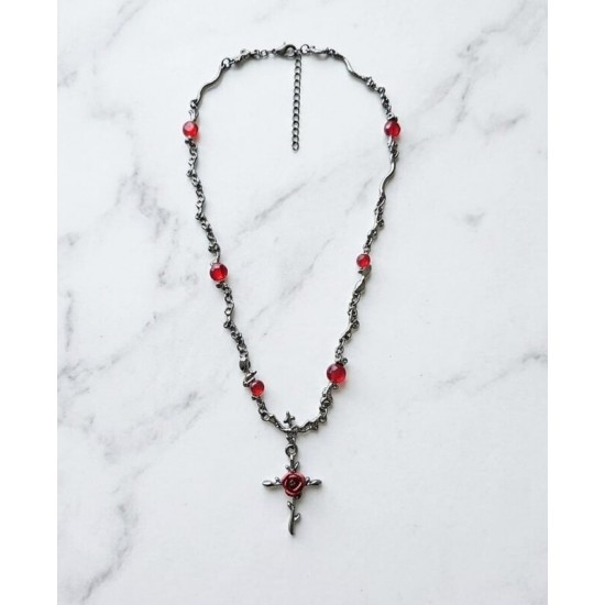 DÜKKAN DESİGN LOVE AND DEEP SPİCE ROSE CROSS KOLYE