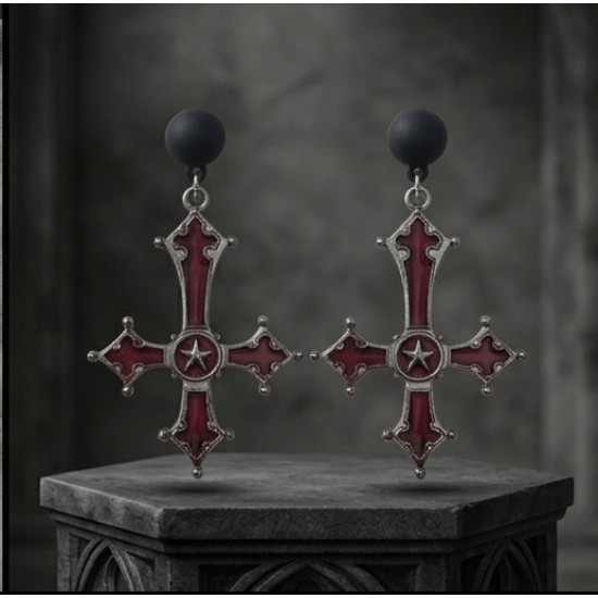 DÜKKAN DESİGN CRİMSON NİGHT STAR TERS HAÇ KÜPE