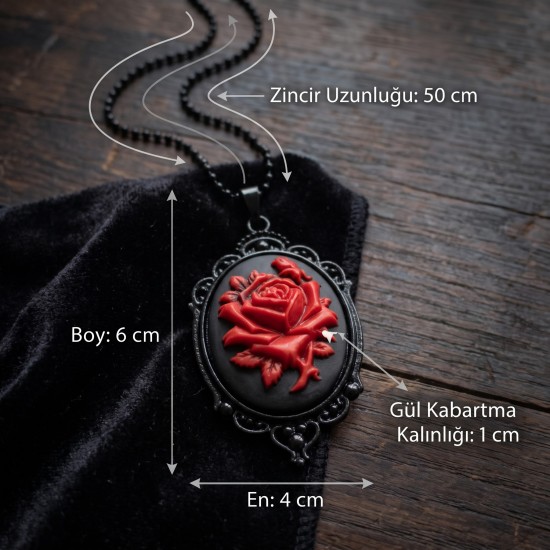 DÜKKAN DESİGN RED ROSE RELİC KABARTMA GÜL KOLYE